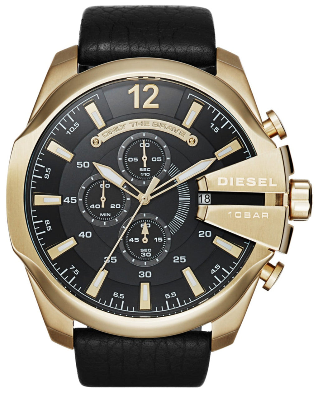 Diesel DZ4344 Mega Chief Chronograph Men's Watch - Black Dial & Black Leather Strap
