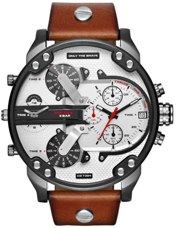 Diesel DZ7394 Mr. Daddy 2.0 Chronograph Men's Watch - Silver Dial & Brown Leather Strap