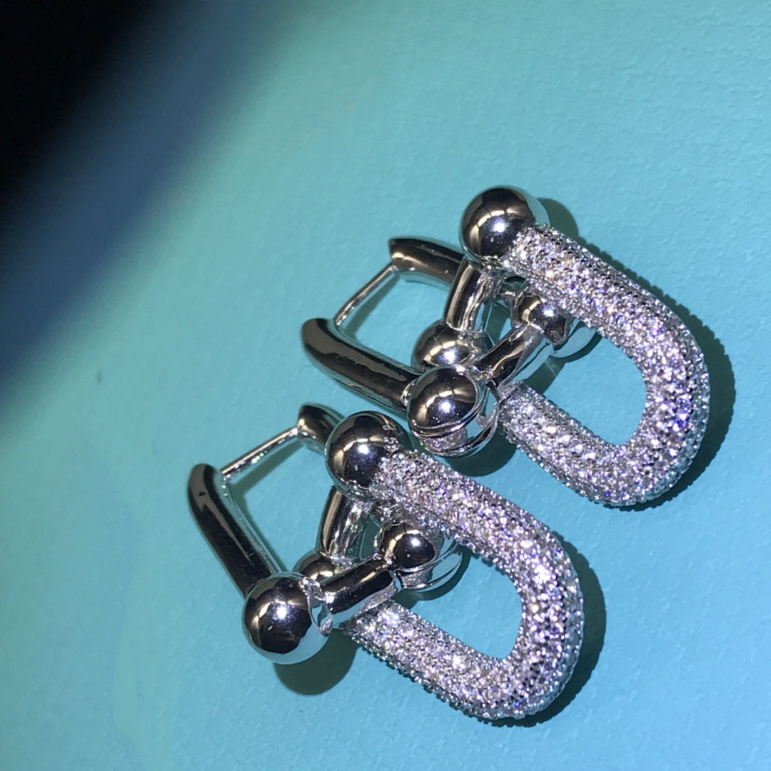 Tiffany Hardware Drop Earrings Double Link Cubic Zirconia