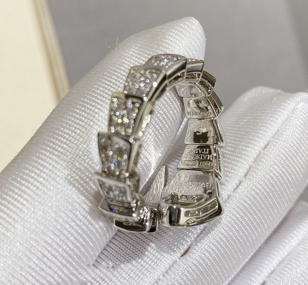 Bvlgari Serpenti Large Ring Silver Cubic Zirconia Paved