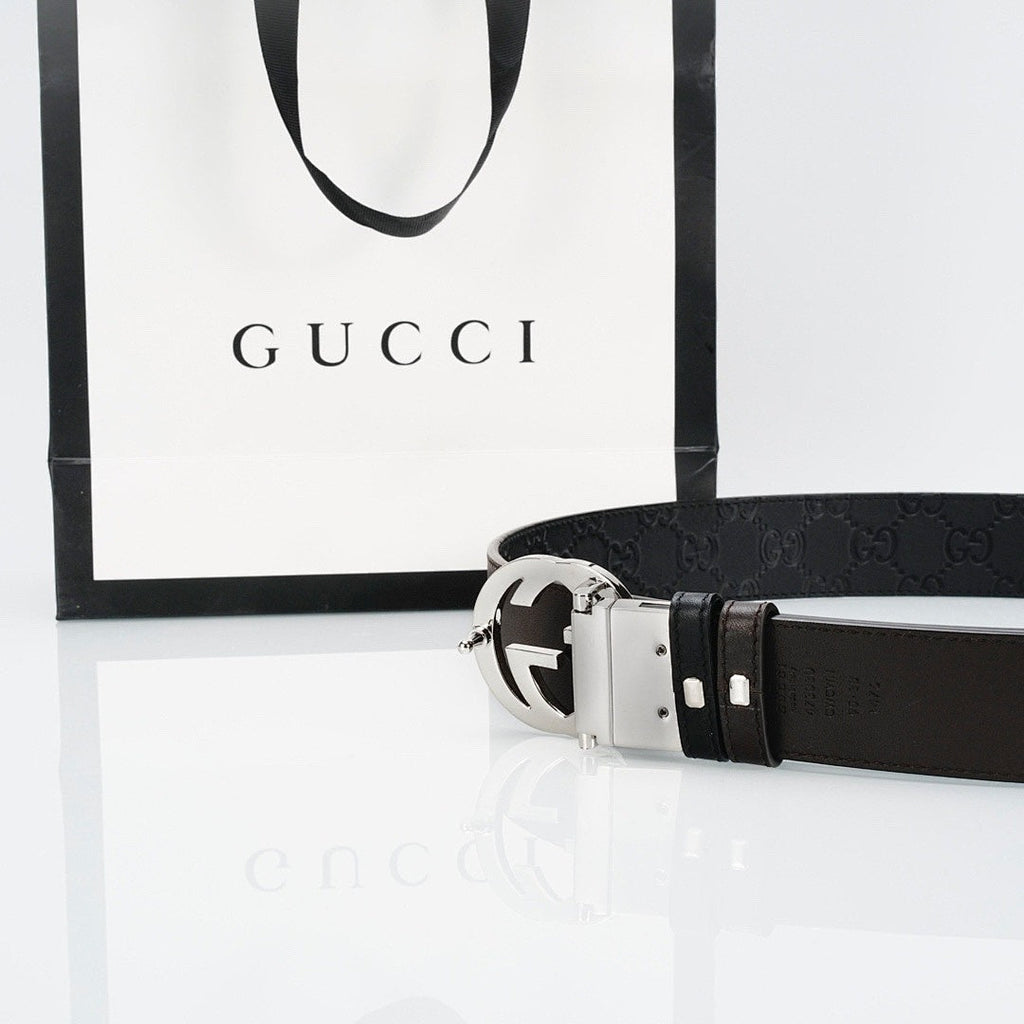 Gucci Reversible Leather Belt with Silver Buckle