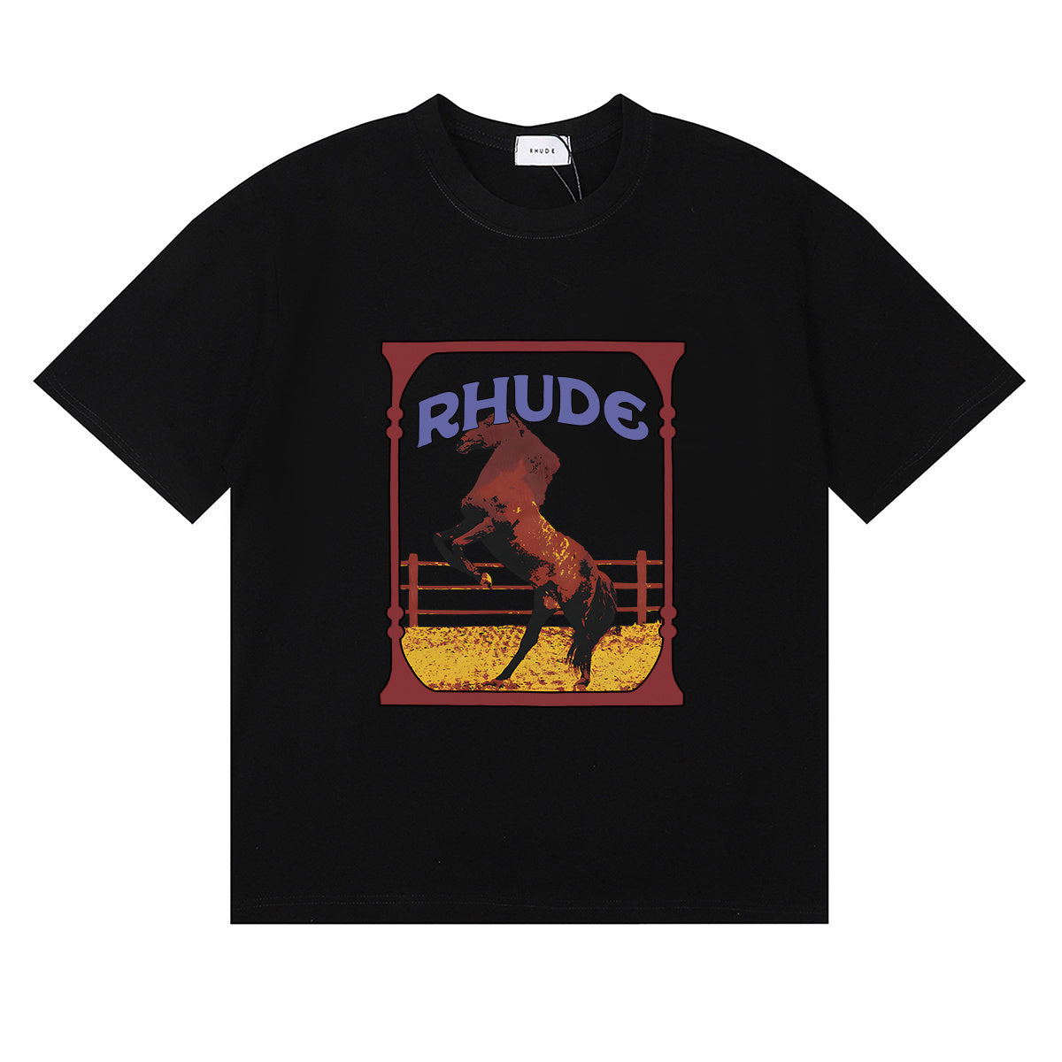 Rhude T-shirts Horse Frame Printing Cotton Casual Short Sleeve Men and Women
