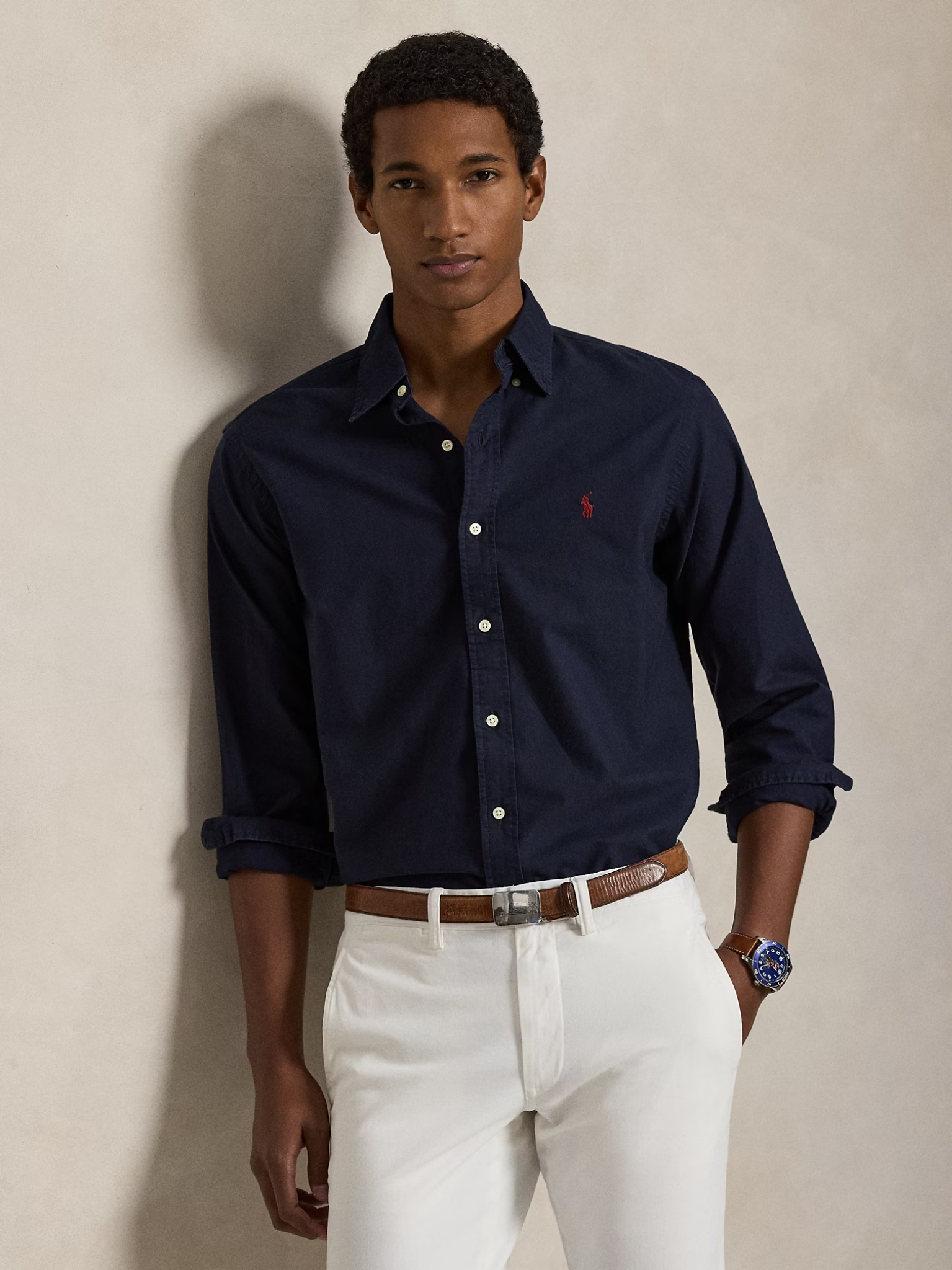 RALPH LAUREN Slim Fit Garment-Dyed Oxford Shirt Navy