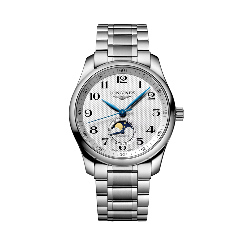 Longines Master Collection Moonphase 40mm Watch - Silver "Barleycorn" on Bracelet