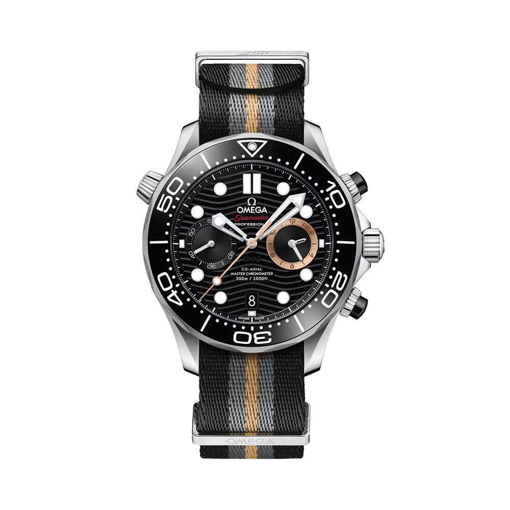 Omega Seamaster Diver 300M Chronograph 007 First Light 44mm Watch - Black on Fabric Strap