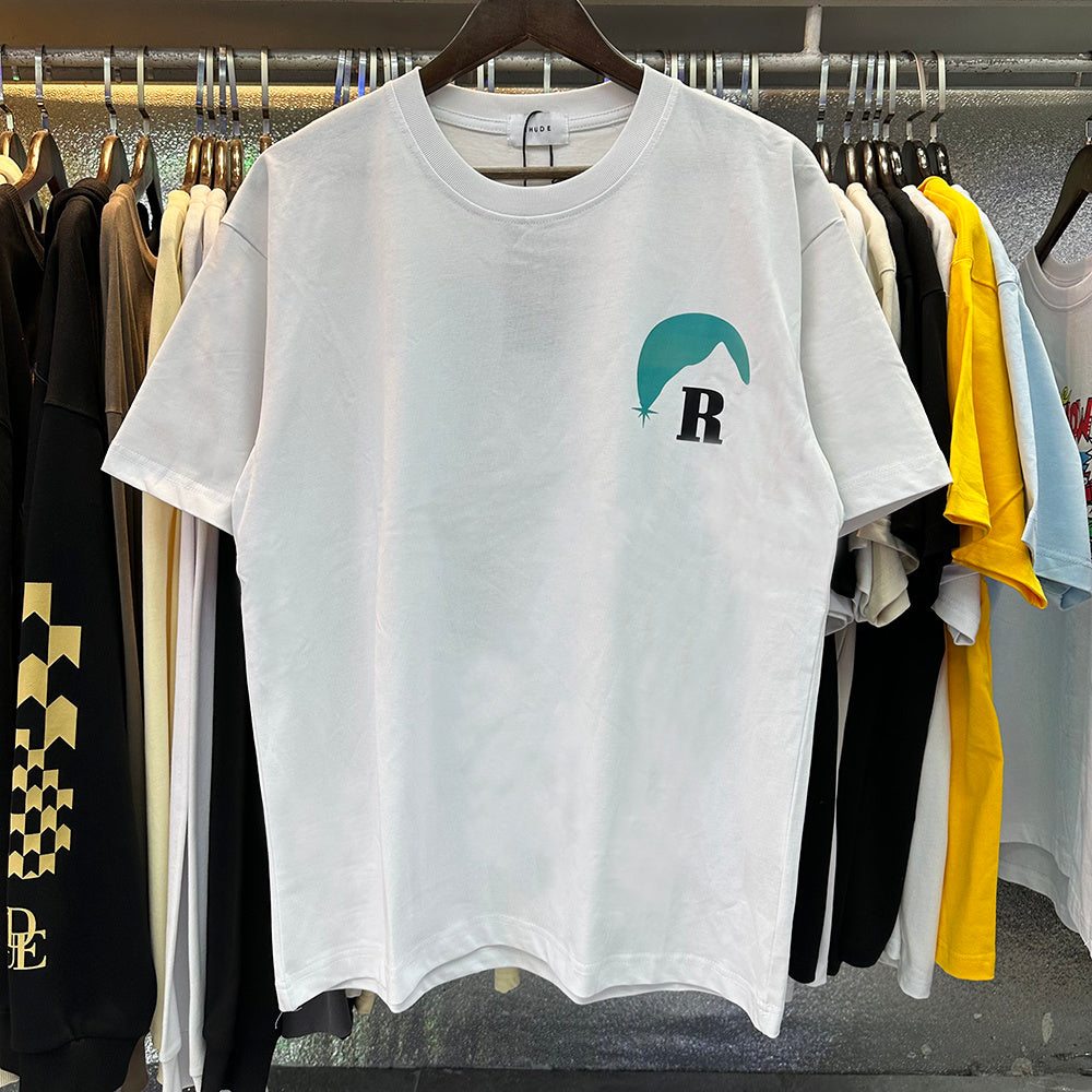 Rhude T-shirts Blue Sunset Print Cotton Casual Short Sleeve Men and Women