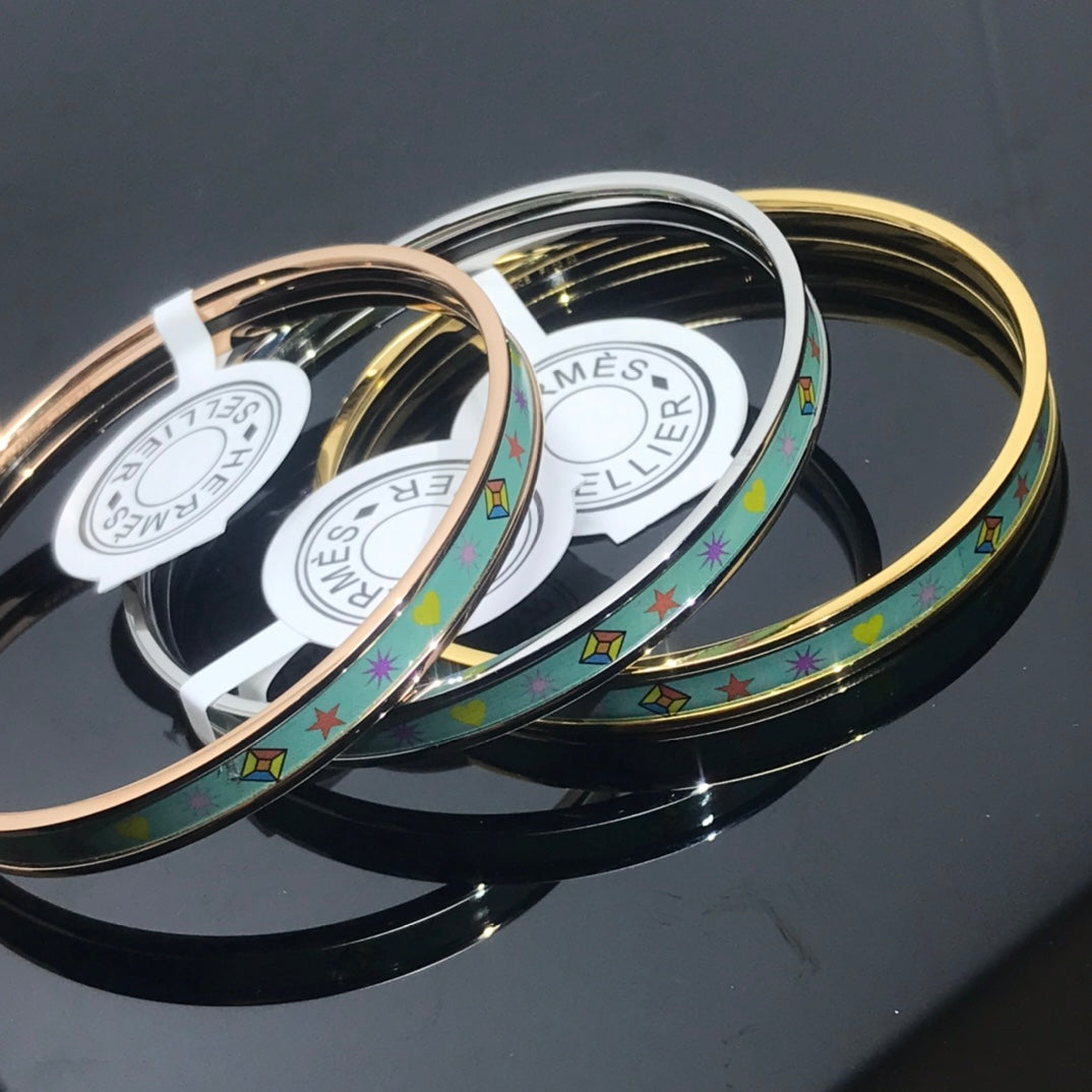 Hermes H Enamel Bangle Light Turquoise Bracelet