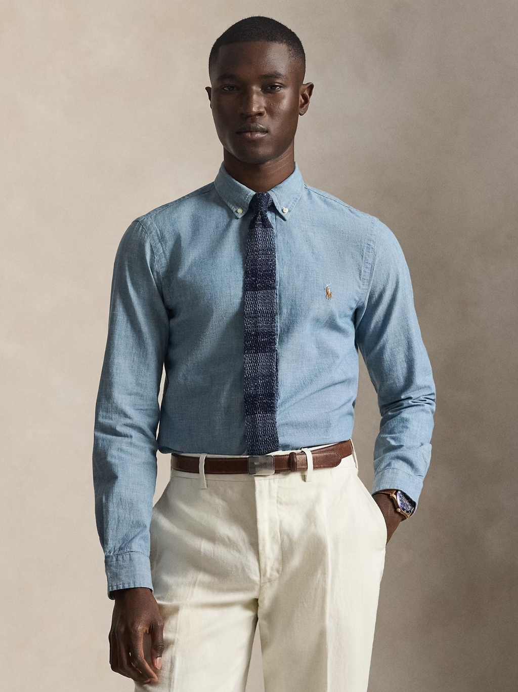 RALPH LAUREN Slim Fit Chambray Shirt Medium Wash