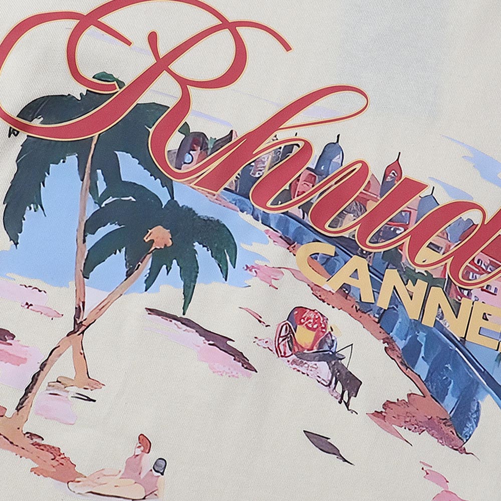 Rhude T-shirts Cannes Beach Coconut Printing Cotton Casual Short Sleeves Men and Women