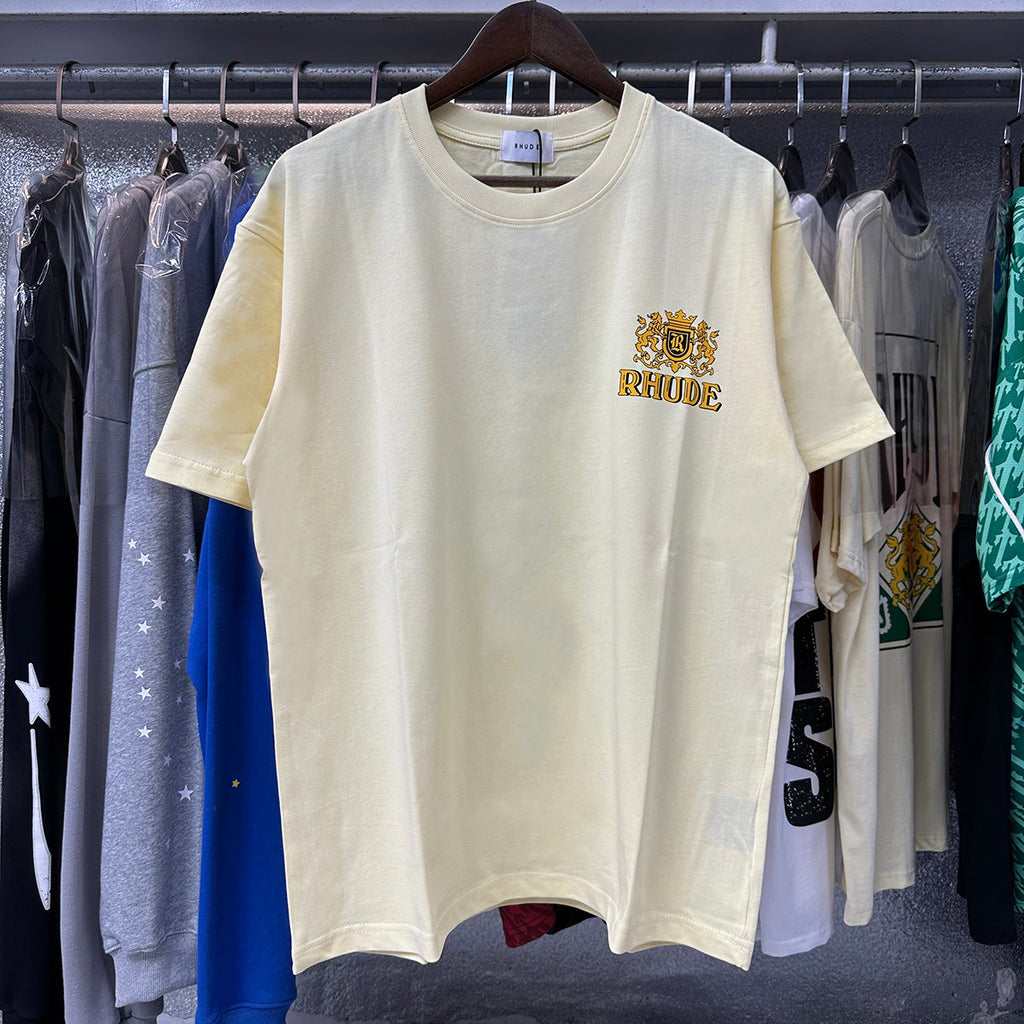 Rhude T-shirts Totem Badge Printing Cotton Casual Short Sleeve Men and Women