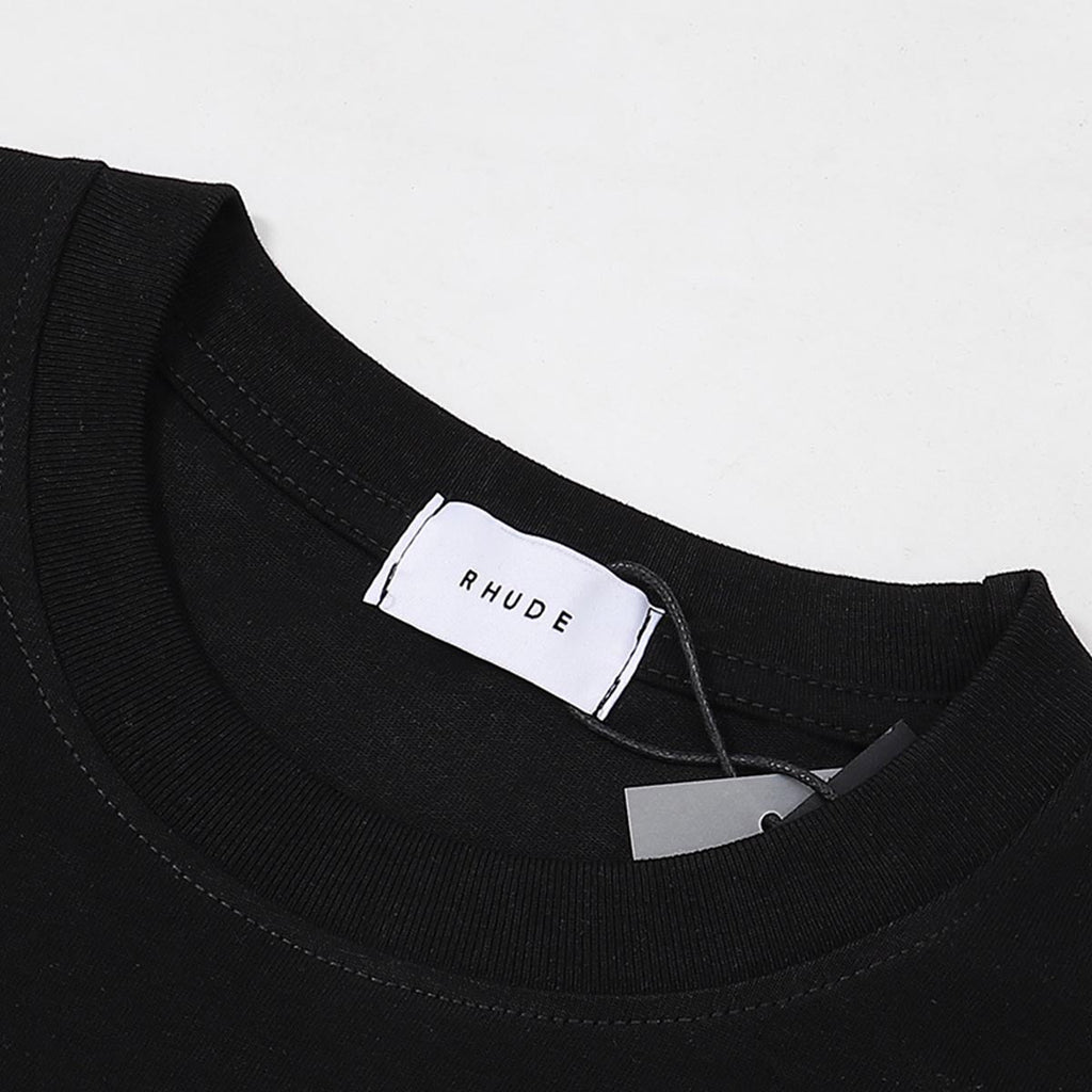 Rhude T-shirts Gothic Letter Badge Printing Cotton Casual Crew Neck Short Sleeve Men and Women