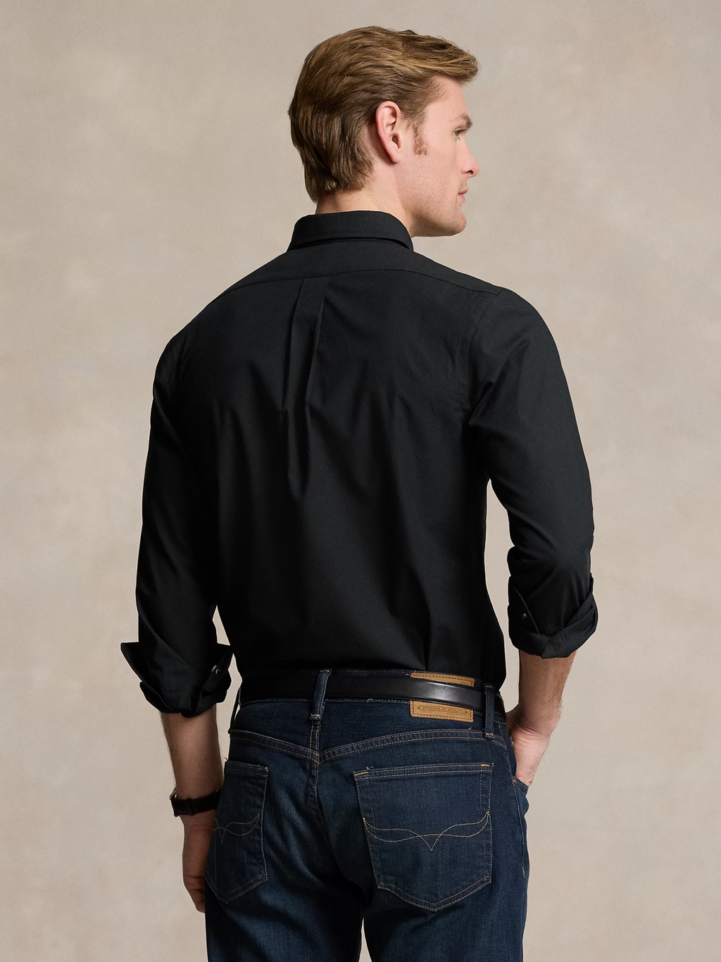 RALPH LAUREN Slim Fit Stretch Poplin Shirt Polo Black