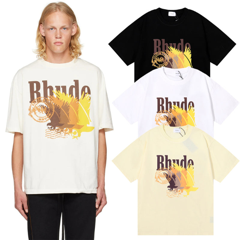 Rhude T-shirt gradual change color bird print short sleeve T-shirt