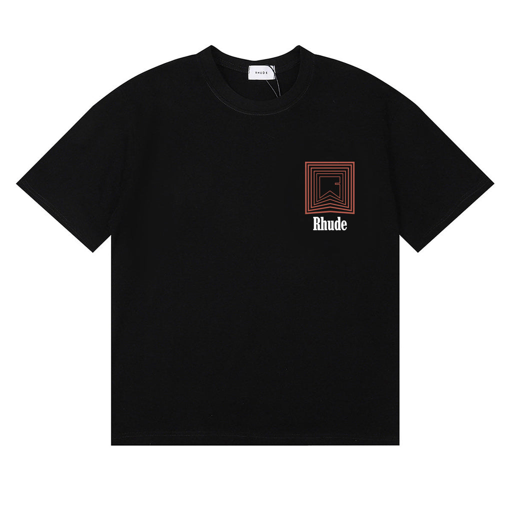 Rhude T-shirts Chevron Red Printed Cotton Casual Short Sleeve Men and Women