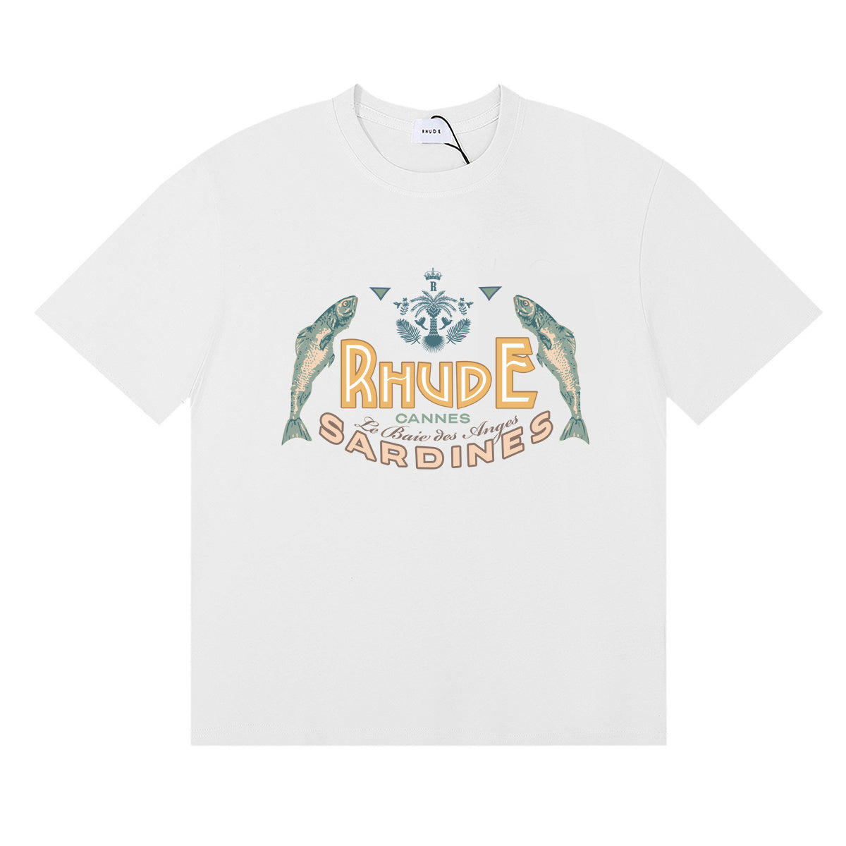 Rhude T-shirts Sardines Badge Printing Cotton Casual Short Sleeve Men and Women