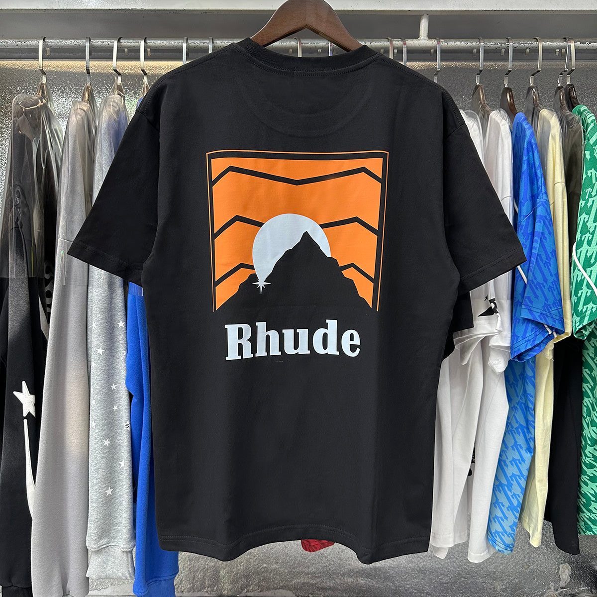Rhude T-shirts Sunset Printing Cotton Casual Short Sleeve Men and Women