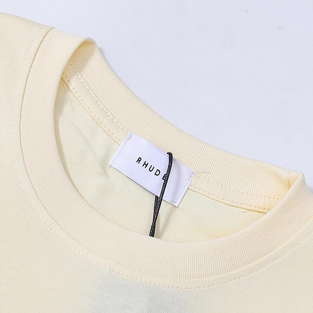 Rhude T-shirts Coconut Sunset Sailing Printing Cotton Casual Loose Short Sleeve Men and Women