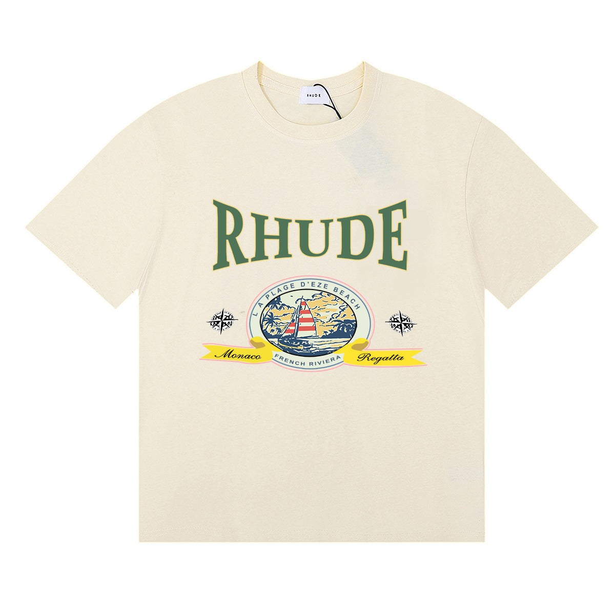 Rhude T-shirts Morocco Seaview Sailing Print Cotton Casual Short Sleeves Men and Women