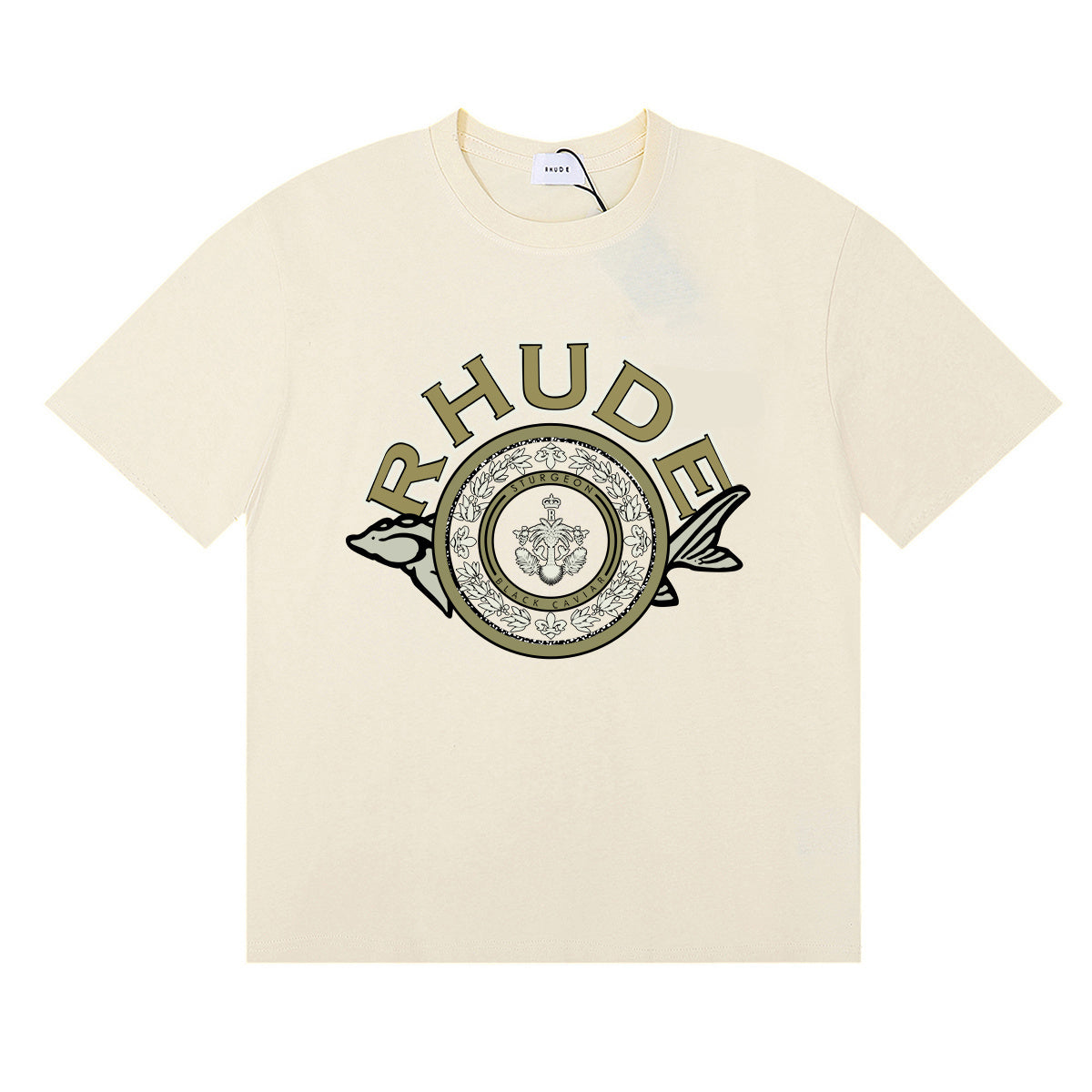 Rhude T-shirts Sturgeon Caviar Printed Cotton Short Sleeves Men and Women