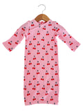 Organic Waffle Gown, Pink Cherries