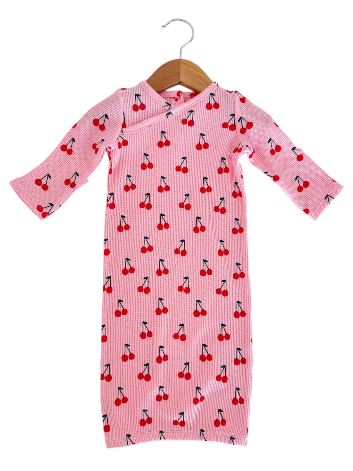 Organic Waffle Gown, Pink Cherries