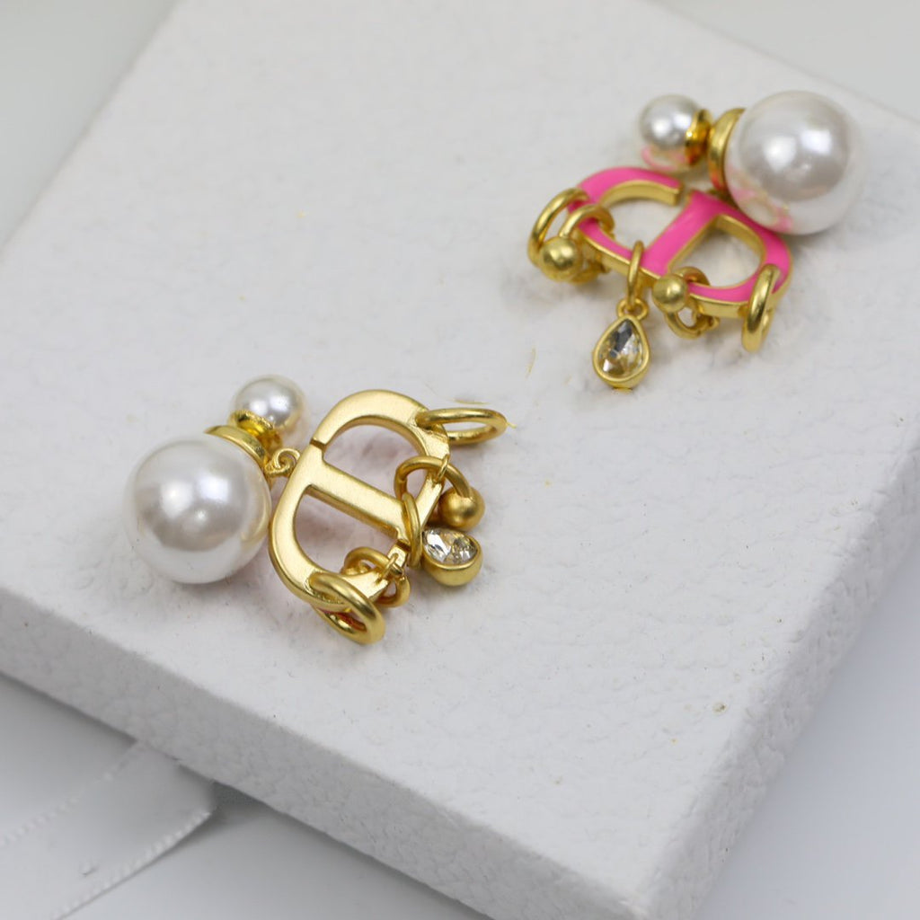 Dior CD Pink Pearl Gold 1 Diamond Earrings