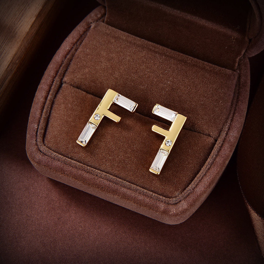 Fendi F First Earrings Gold Diamond