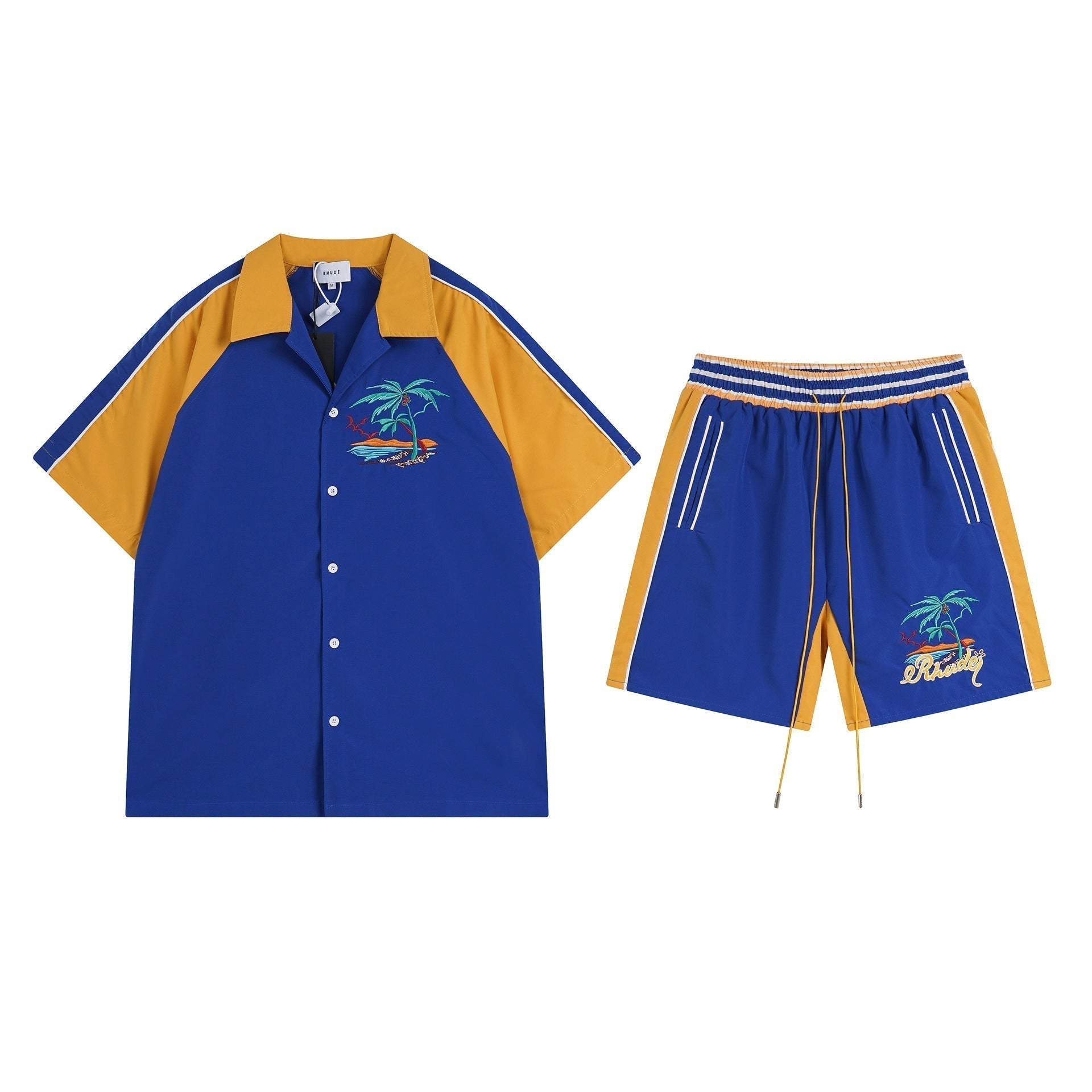 Rhude T-shirt Coconut Alphabet Beach Embroidery Short Sleeve Shirt Shorts
