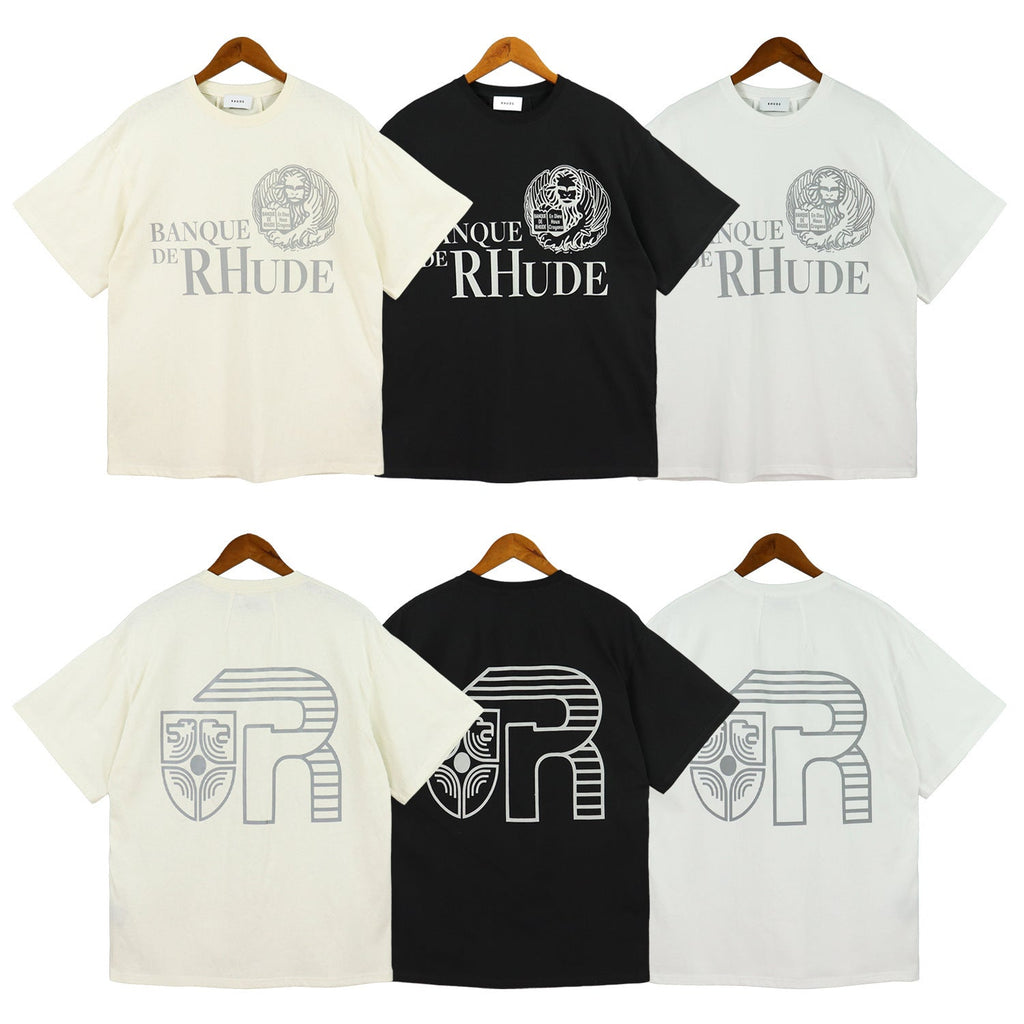 Rhude T-shirt Micro Label Letter Logo Line Pattern Short Sleeve T-shirt Loose