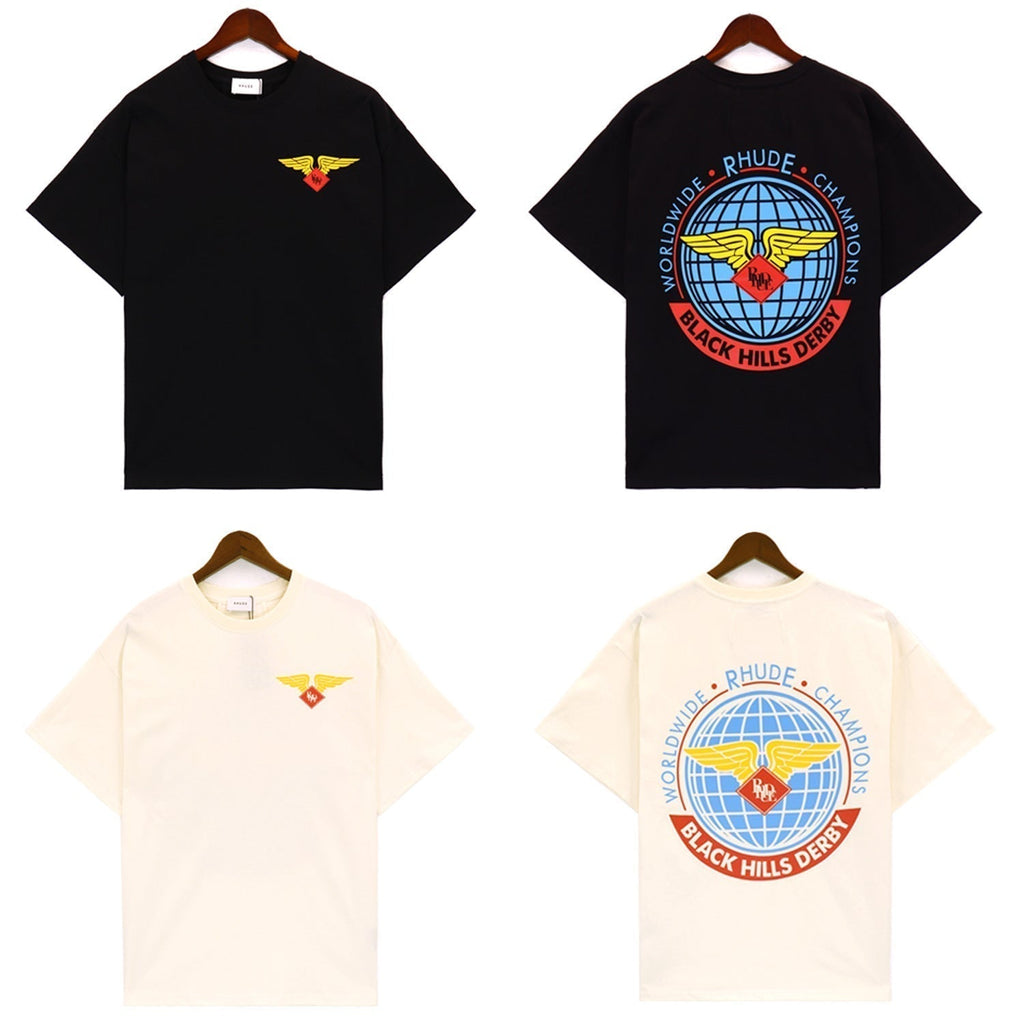 Rhude T-shirt Label Wings Alphabet Earth Print Short Sleeve T-shirt