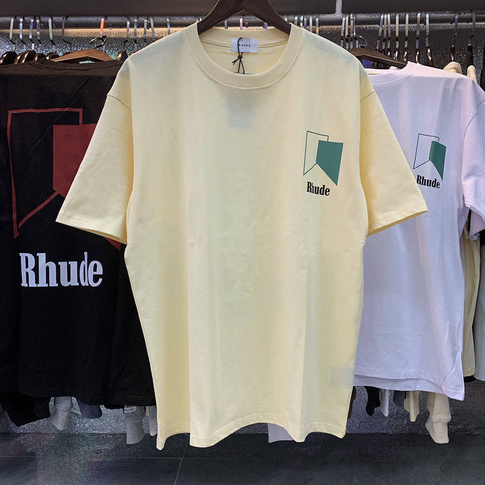 Rhude T-shirt Micro Standard Geometric Square Color Matching Printed Short Sleeve T-shirt