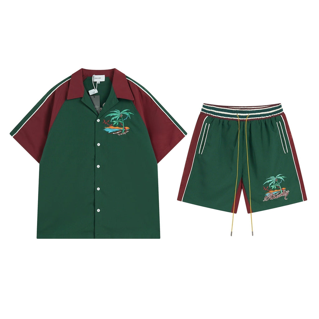 Rhude T-shirt Coconut Alphabet Beach Embroidery Short Sleeve Shirt Shorts