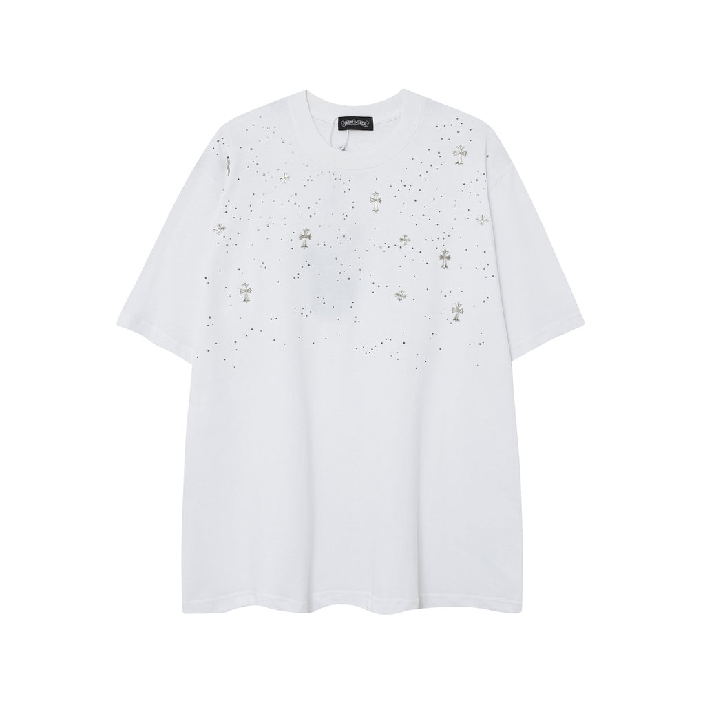 Chrome Heart T Shirts CH Gypsy Hot Diamond Cross Crew Neck Short Sleeve T-Shirt