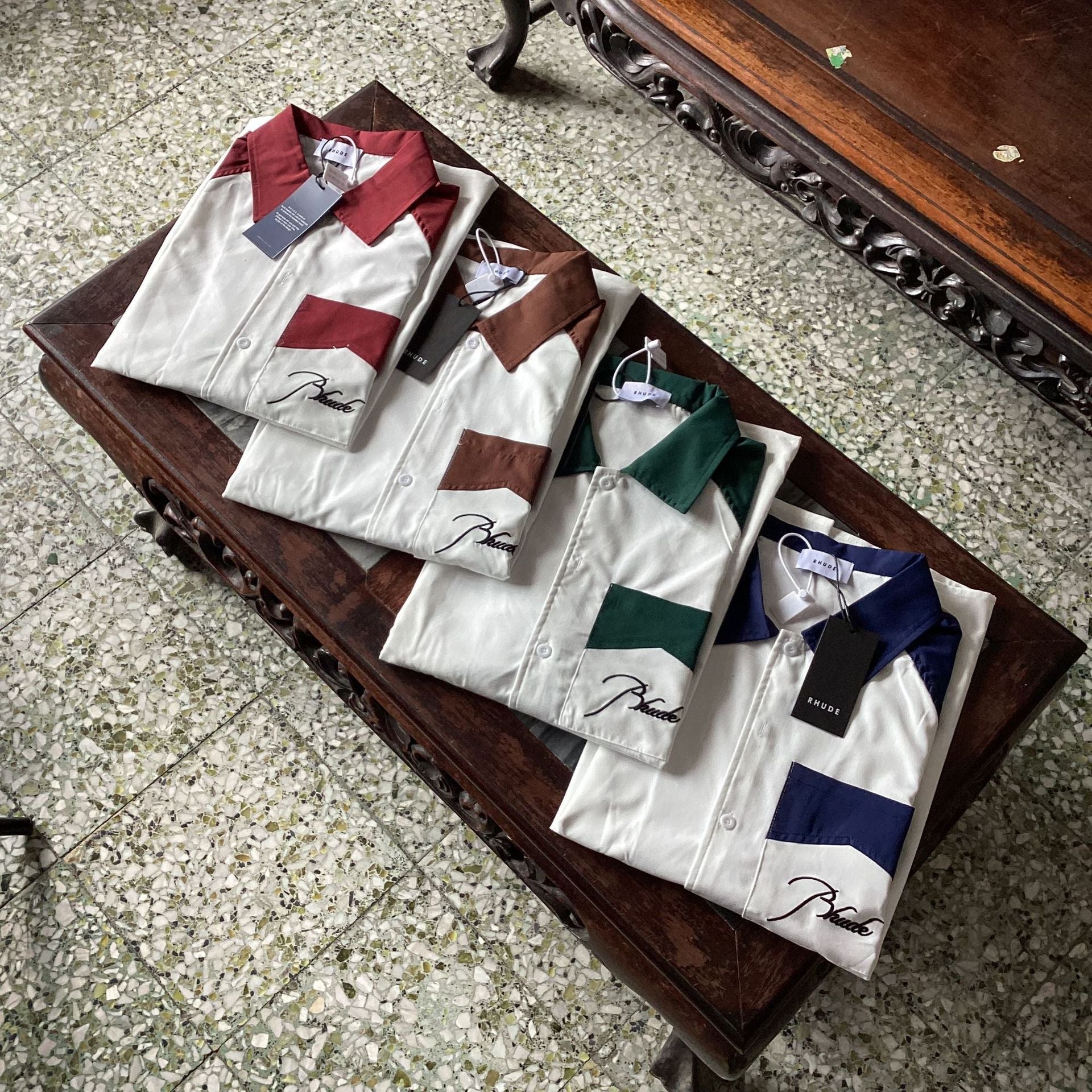 Rhude T-shirt Pocket Letter Embroidery Color Matching Short Sleeve Shirt