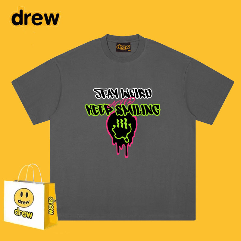 Drew T-shirts Funny Smiling Face Short Sleeve Printed T-shirt