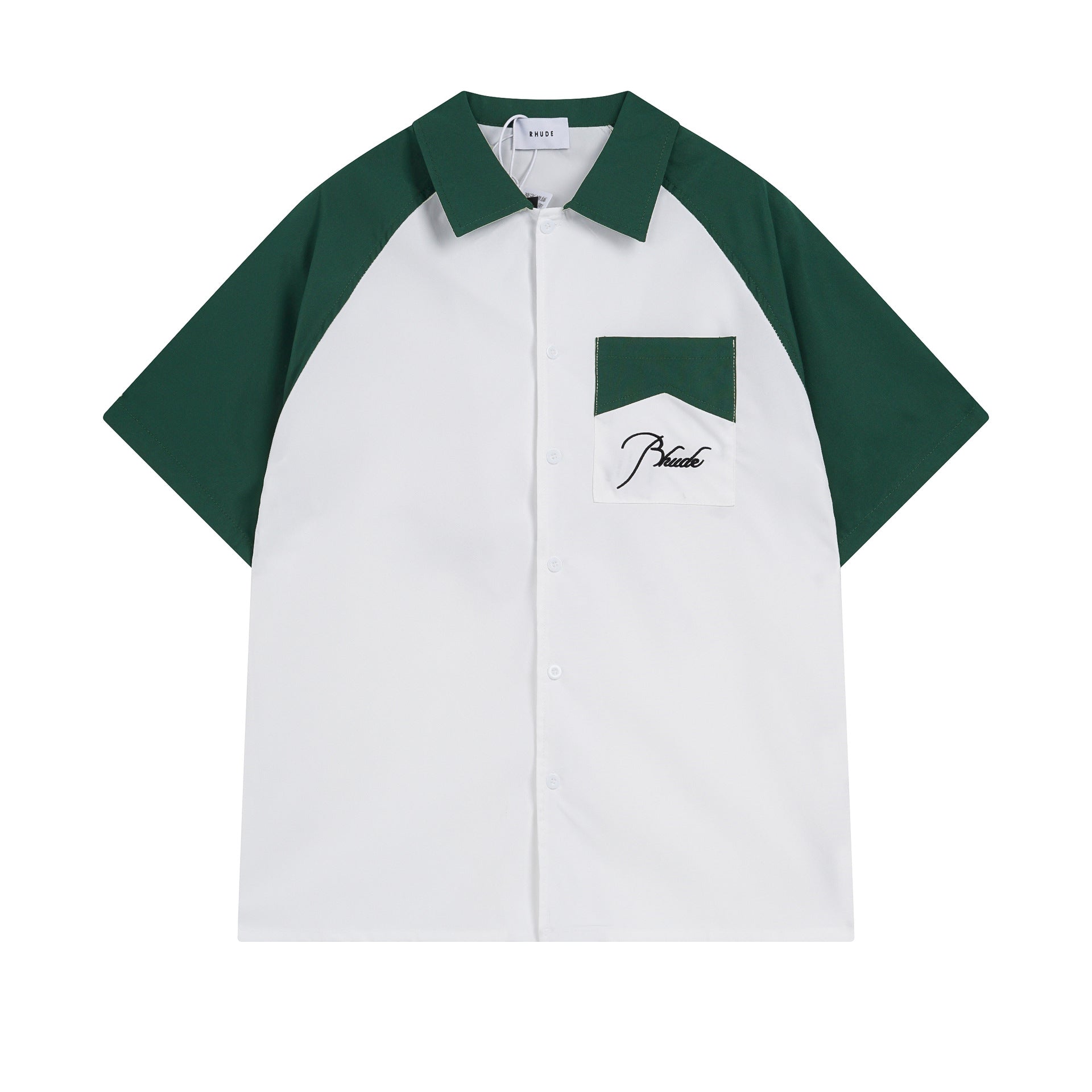 Rhude T-shirt Pocket Letter Embroidery Color Matching Short Sleeve Shirt