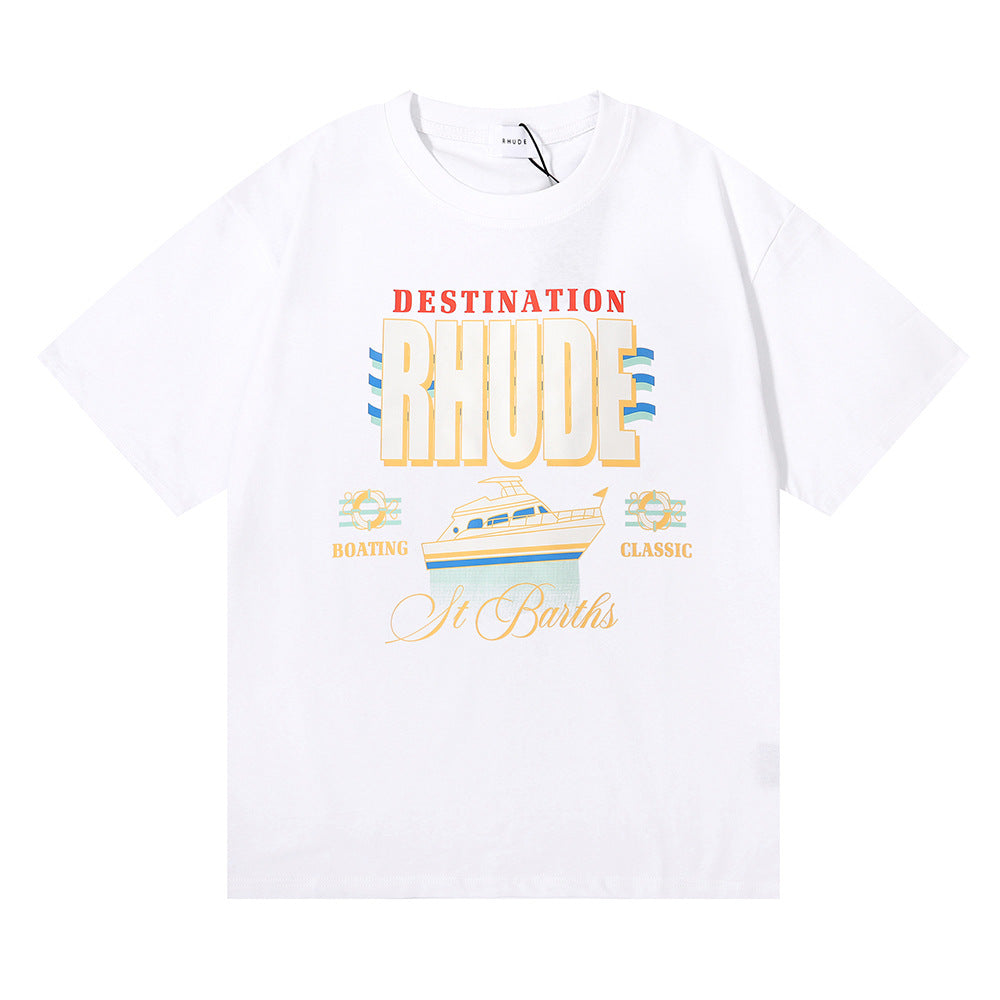Rhude T-shirt Micro Label Yacht Print Short Sleeve T-shirt