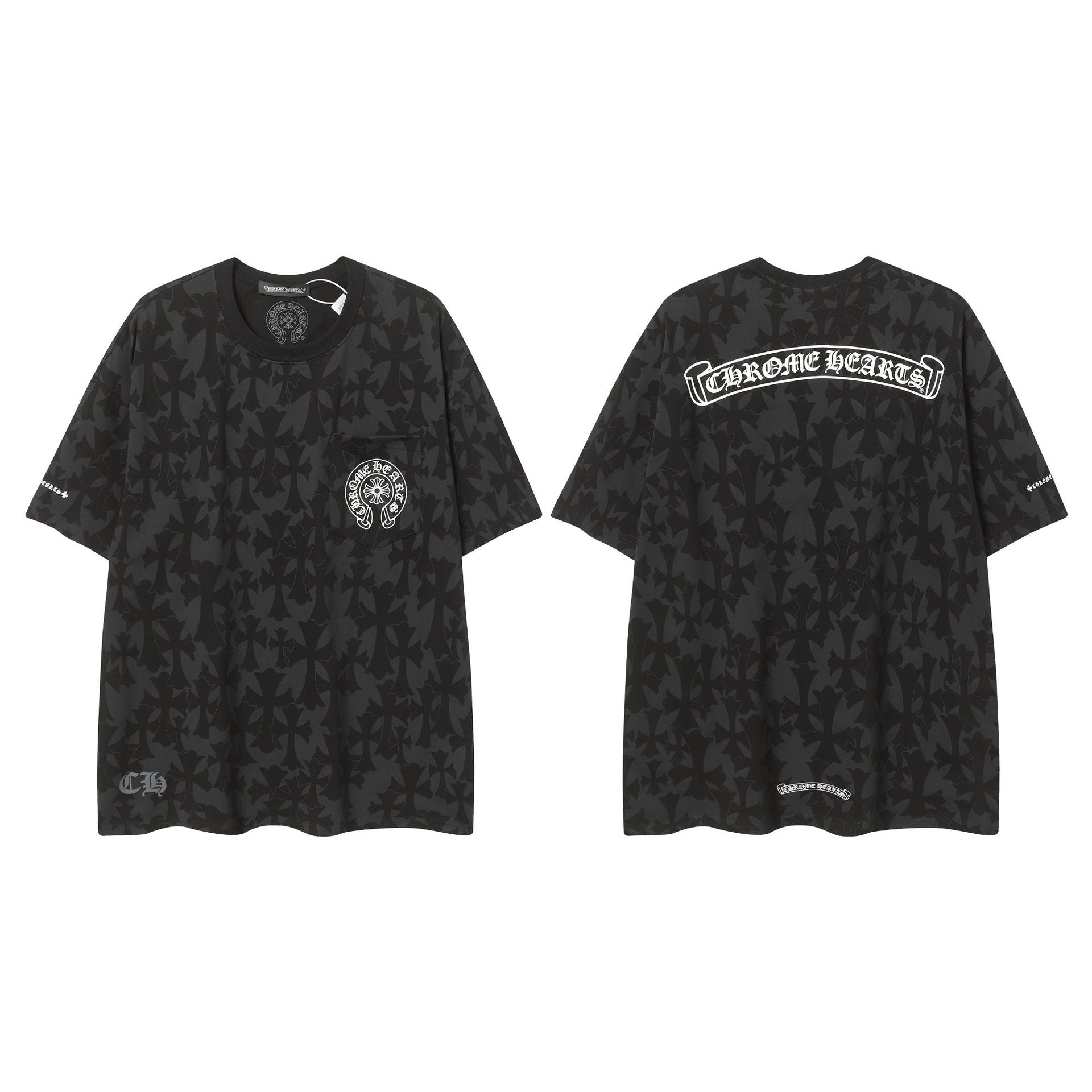 Chrome Heart T Shirts Sanskrit logo embroidery fashion versatile loose T-shirt