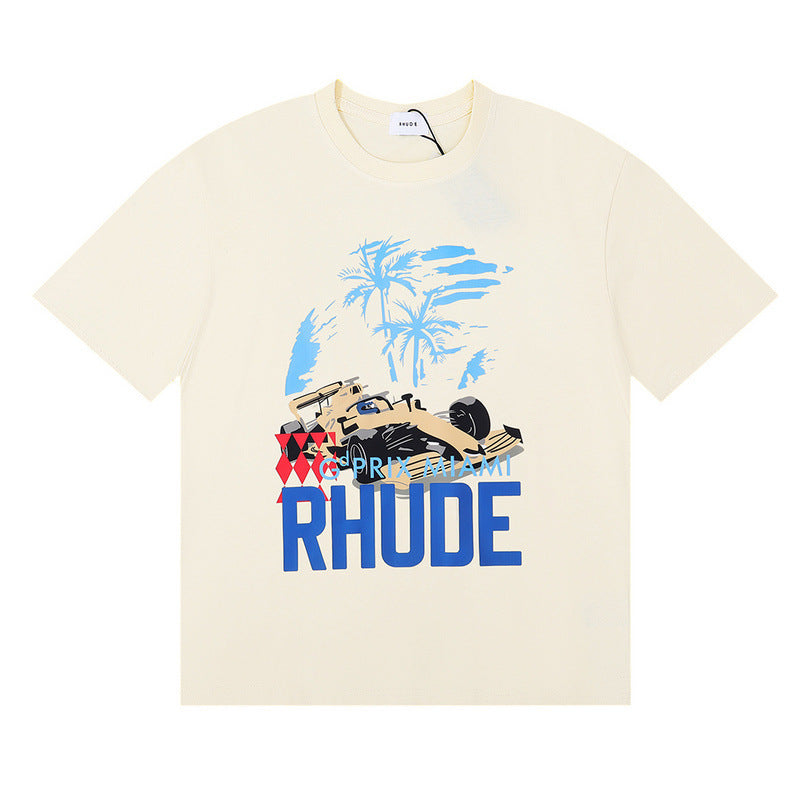 Rhude T-shirt Racing Formula Letter Logo Pattern Short Sleeve T-shirt