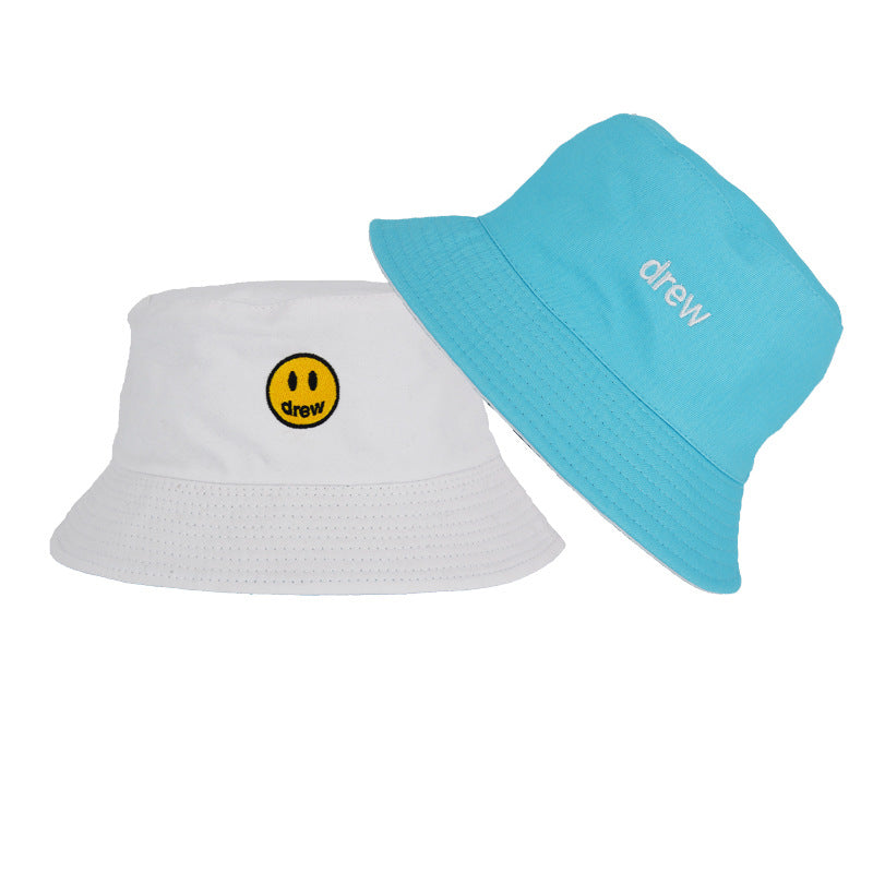 Drew House Justin Bieber Hat Bucket Hat Fishing Cap Cotton Print Fisherman Hat Smiling Face Bucket Hat Female Summer Outdoor Sun Hat
