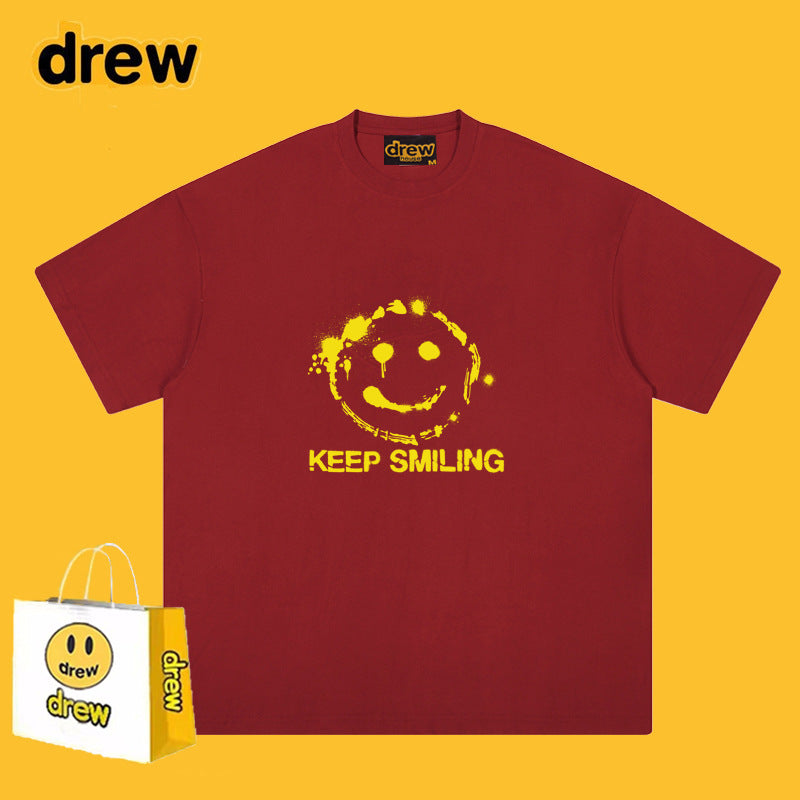 Drew T-shirts Smiley Face Short Sleeve Fashion Printed T-shirt