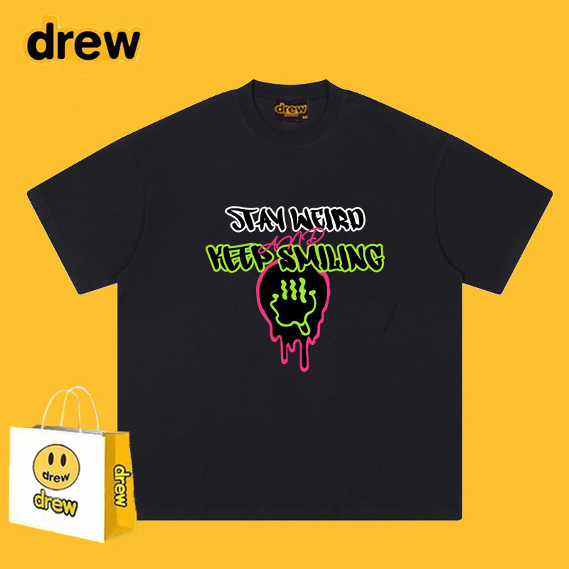 Drew T-shirts Funny Smiling Face Short Sleeve Printed T-shirt