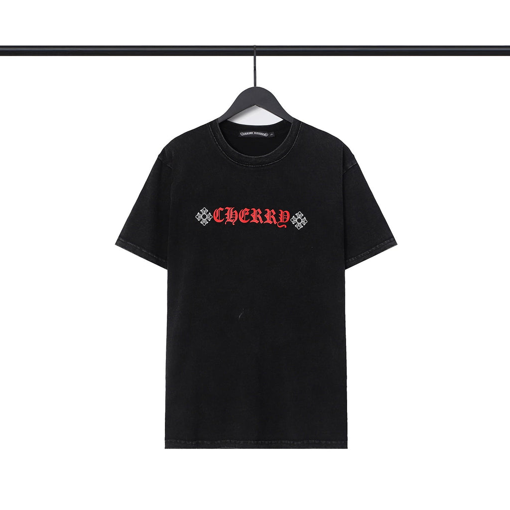 Chrome Heart T Shirts Cross Sanskrit Printed Crew Neck Washed Short Sleeve Fashion T-Shirt