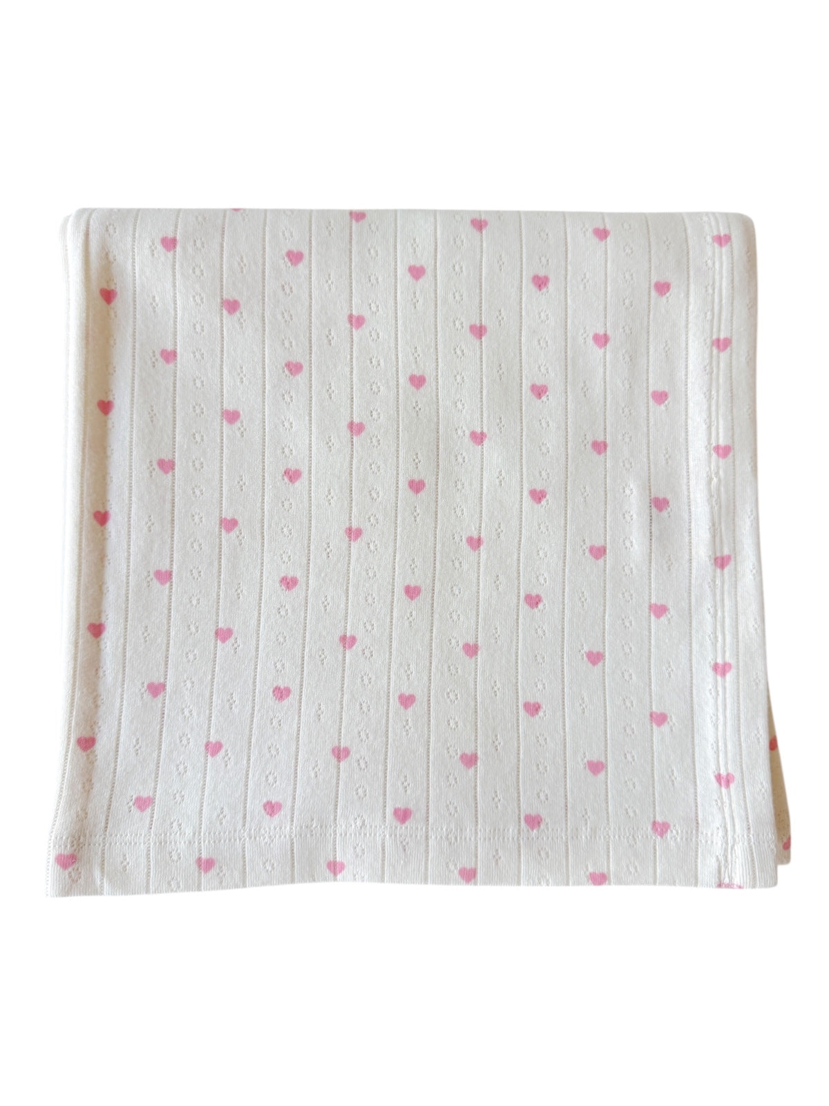 White with Pink Heart / Organic Pointelle Swaddle
