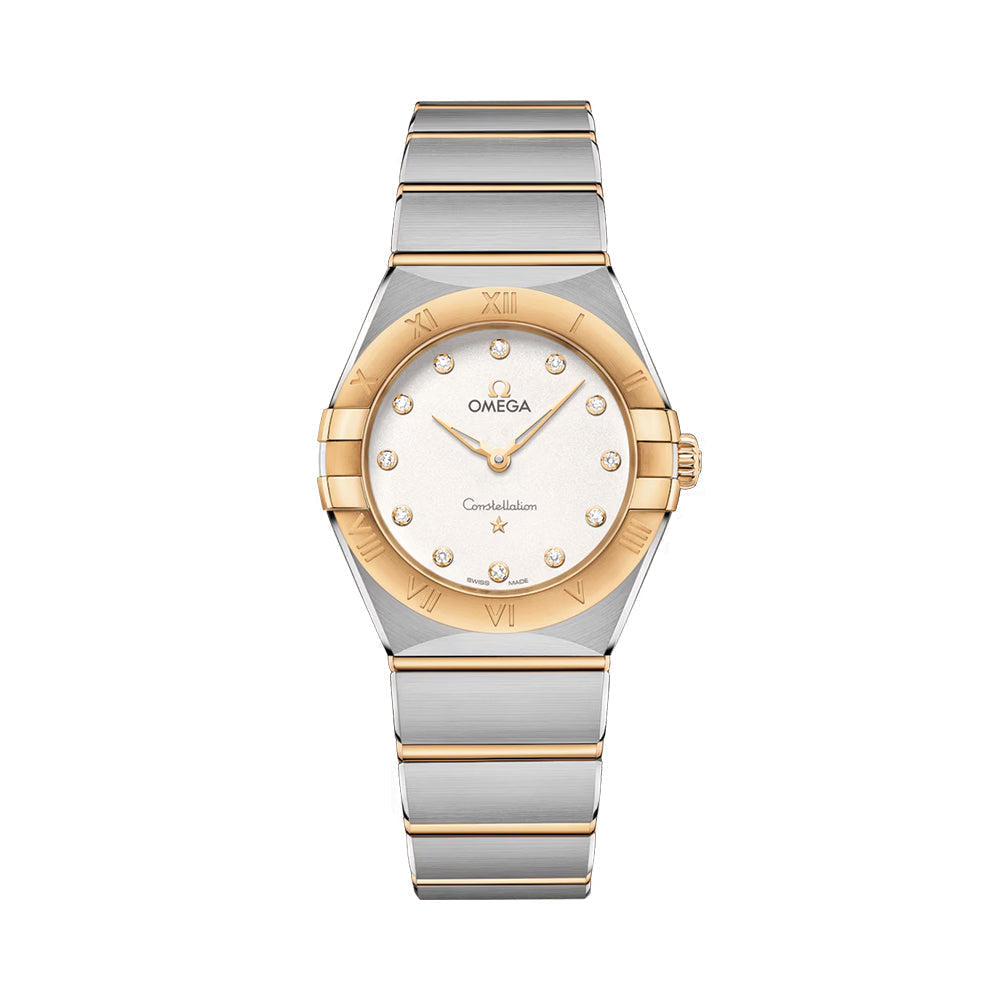 Omega Constellation Quartz Yellow Gold and Steel 28mm Watch - White on Bracelet