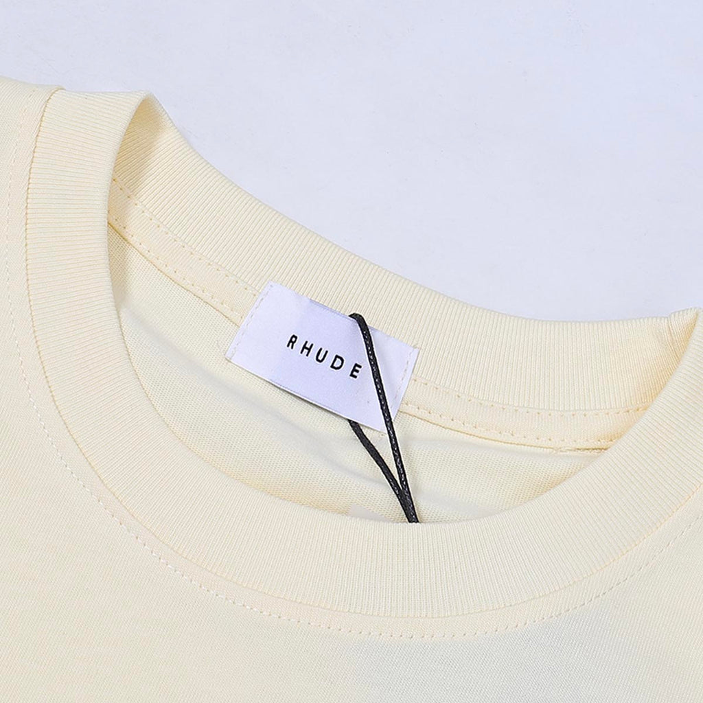 Rhude T-shirts Beach Coconut House Printed Cotton Casual Crew Neck Short Sleeve Men and Women