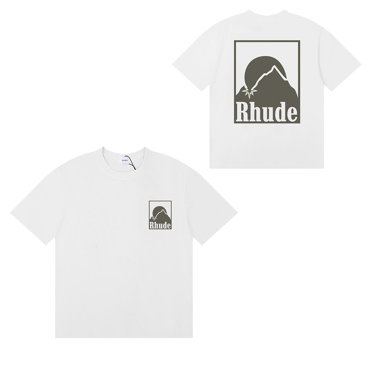 Rhude T-shirts Moon Badge Printing Cotton Casual Short Sleeve Men and Women