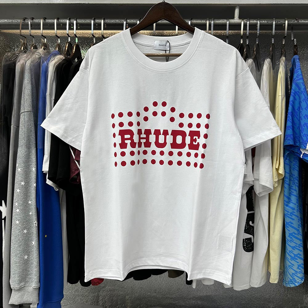 Rhude T-shirts Red Polka Dot Printed Cotton Casual Short Sleeve Men and Women