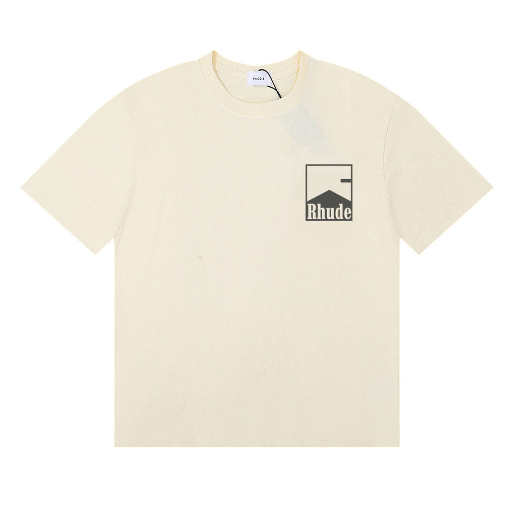 Rhude T-shirts Printed Cotton Crew Neck Short Sleeve Men and Women