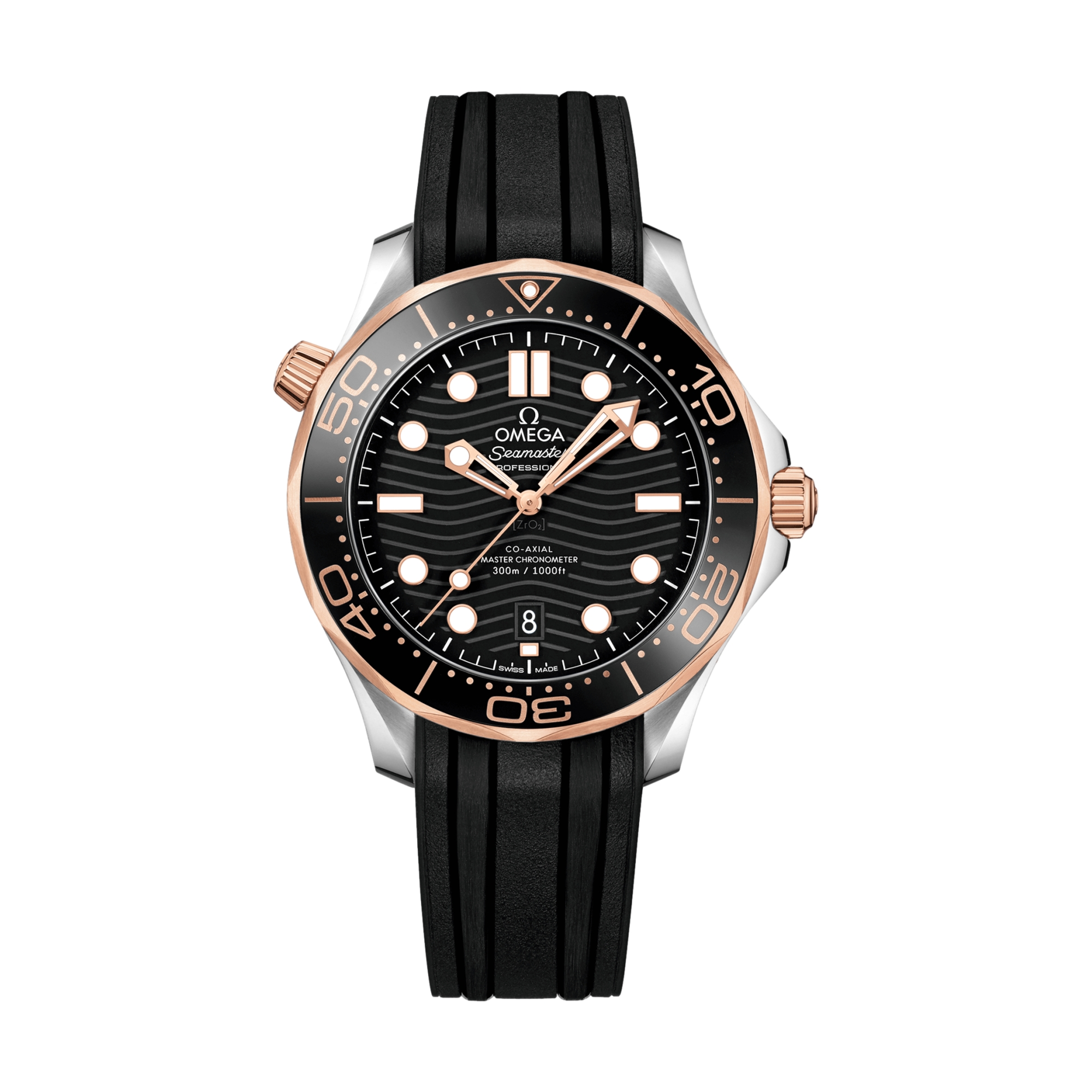 Omega Seamaster Diver 300M Stainless Steel and Sedna Gold 42mm Watch - Black on Rubber Strap